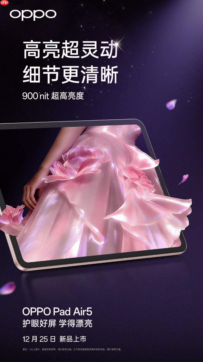 12月25日发布 OPPO官宣OPPO Pad Air5将配备12.1 寸 2.8K 超清柔光屏