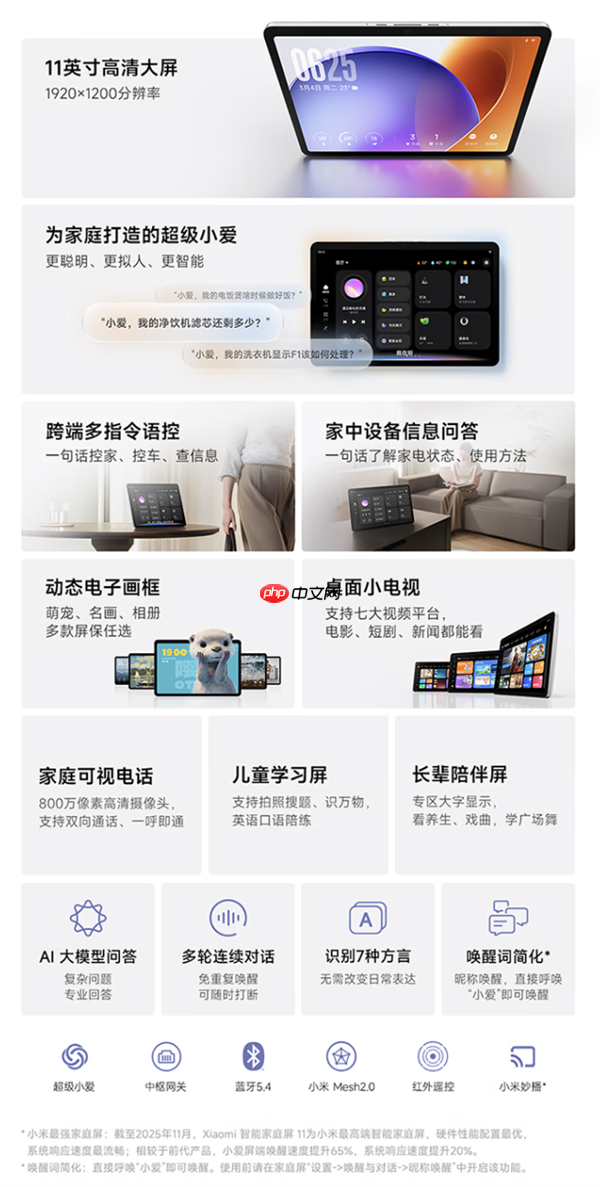 迄今最强!小米智能家庭屏11上架:11英寸大屏 支持超级小爱