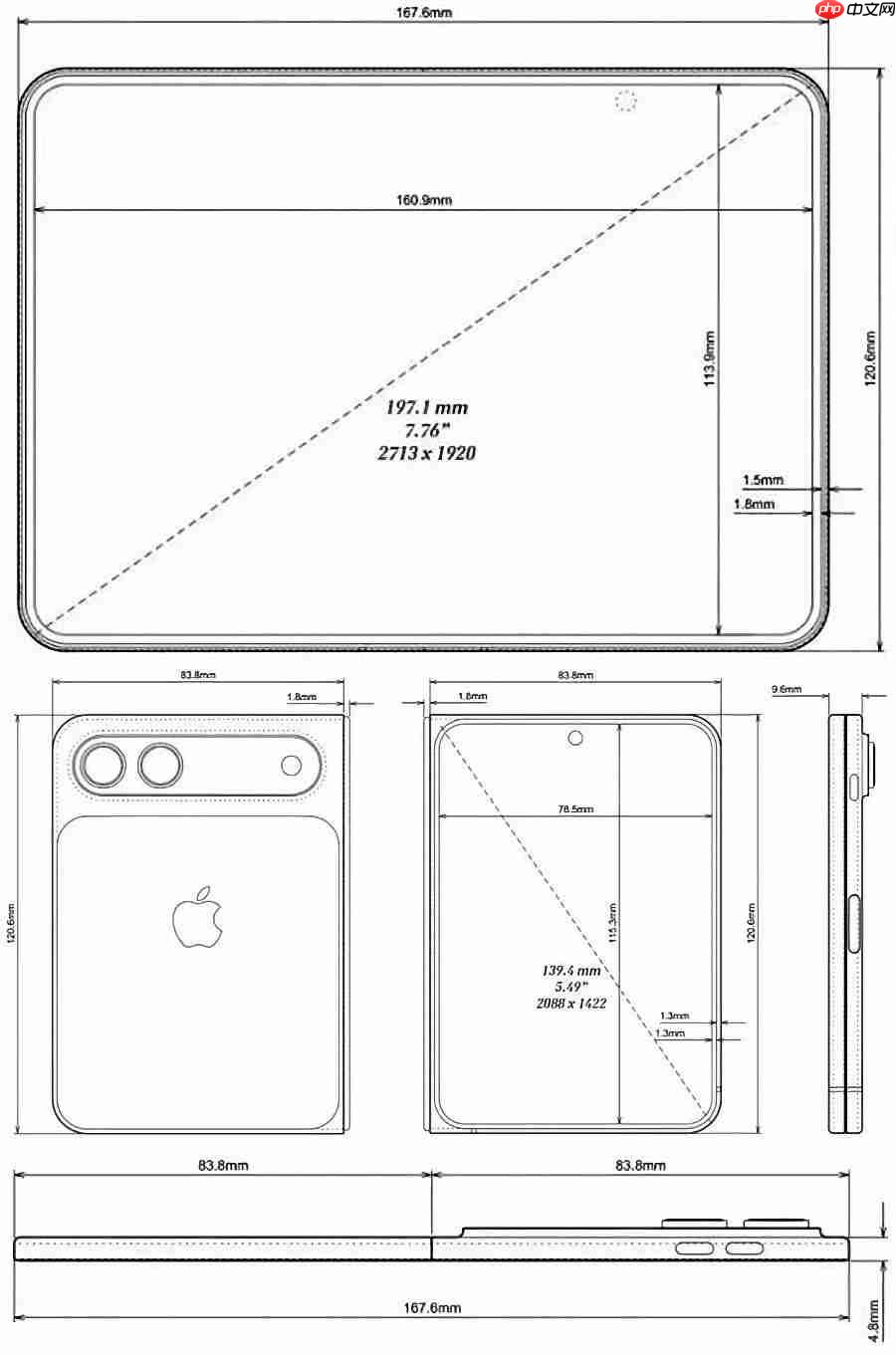 苹果首款折叠屏iPhone渲染图曝光:采用阔折叠比例