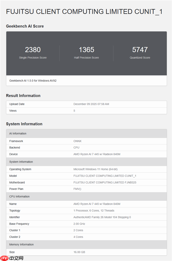 AMD下代锐龙AI 7 445 APU首次现身!2+4核心配置