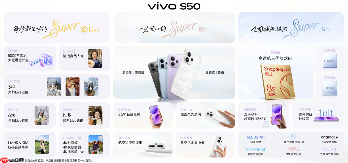 vivo S50系列正式发布：骁龙8sGen3/骁龙8Gen5双杯影像小直屏