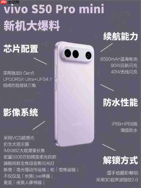 vivo S50 Pro Mini爆料配置汇总:骁龙8 Gen5+90W闪充