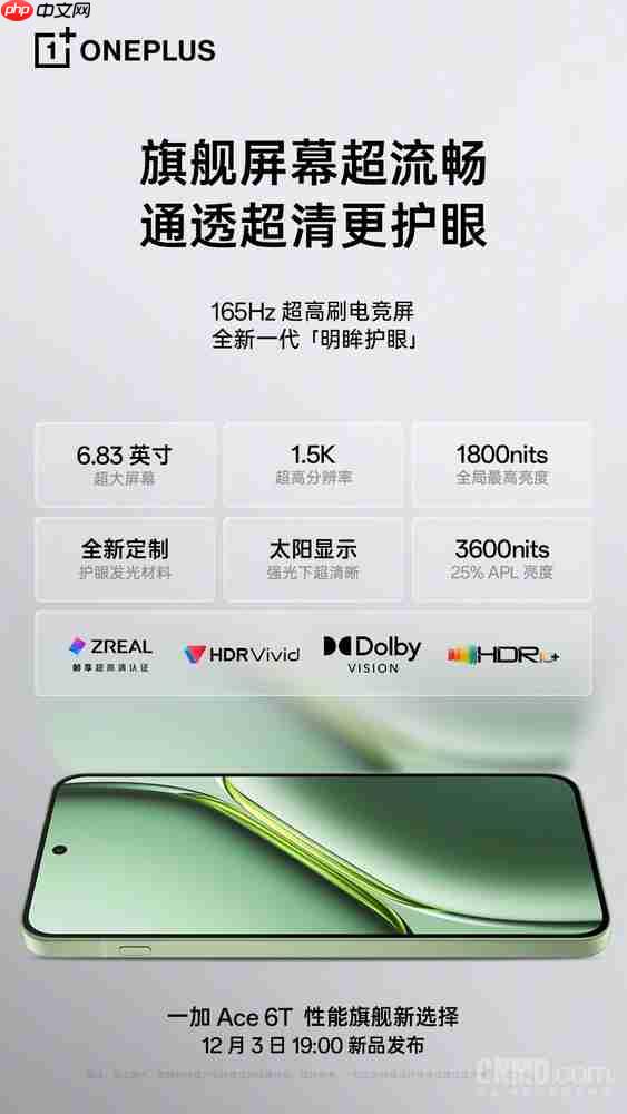 一加李杰:Ace 6T搭载索尼IMX906主摄 12月3日发布