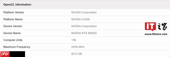 英伟达新款 RTX 6000D 显卡现身:156SM 预计配备 84GB 显存
