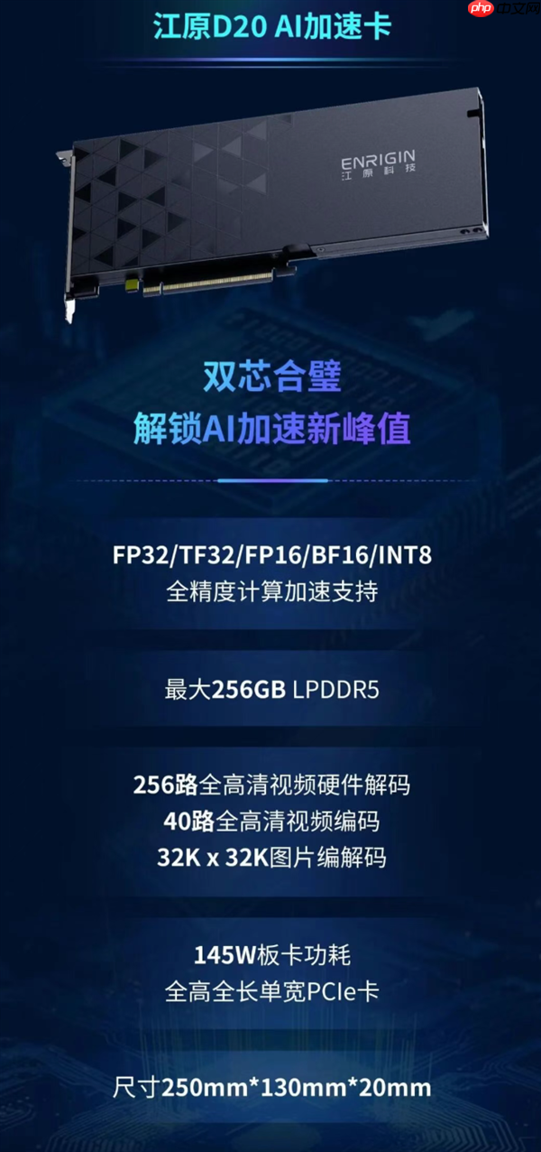 国内首款！江原D20 AI加速卡发布：全国产 速度提升40%