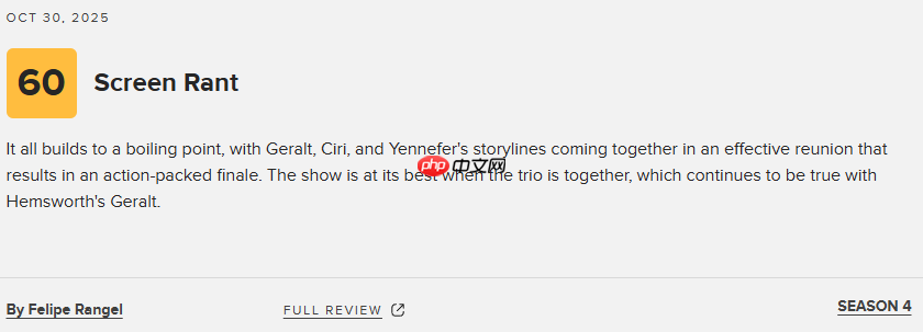 《猎魔人》第四季M站均分60分:剧集基调极度失衡!