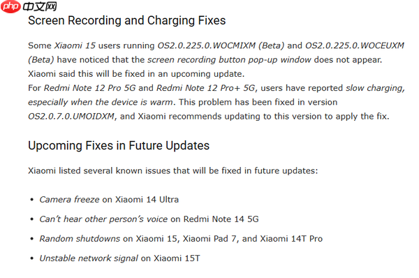 小米发布最新澎湃OS错误报告 这些BUG你有遇到过吗？