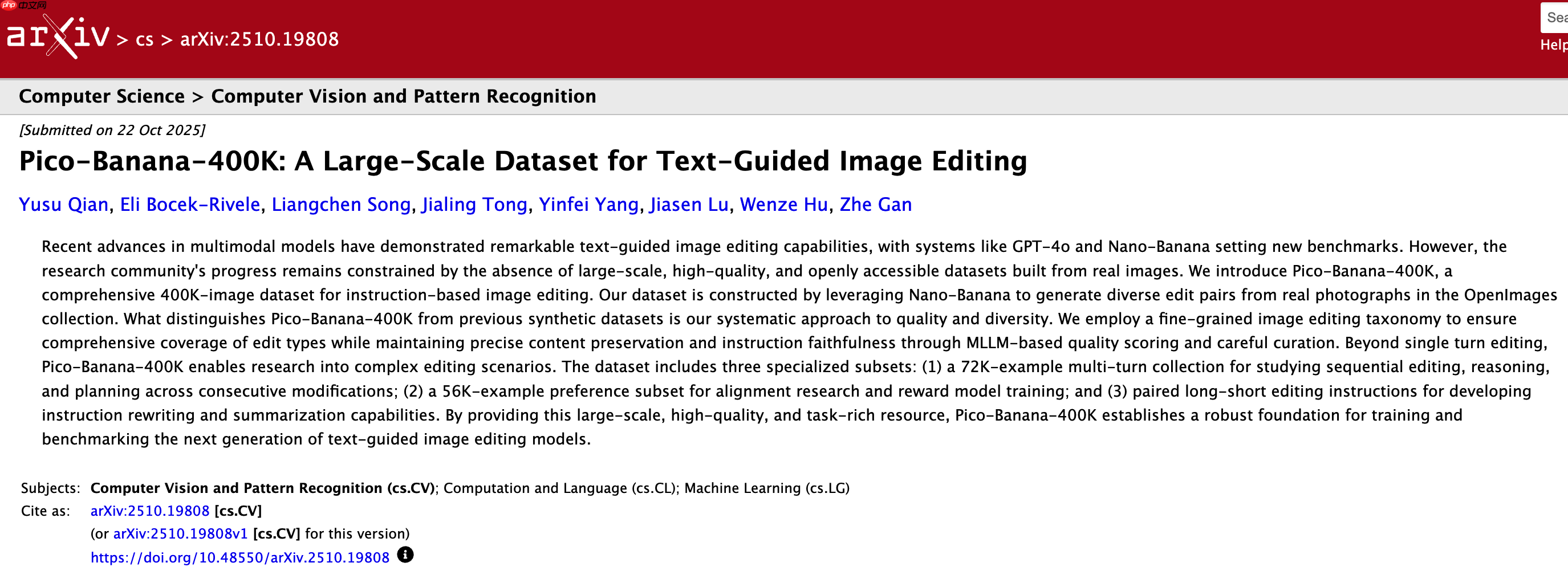 苹果发布 pico-banana-400k 数据集，助力文本引导图像编辑研究