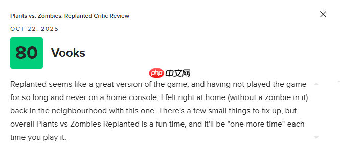 《植物大战僵尸:重植版》M站均分76分:必入手之作!