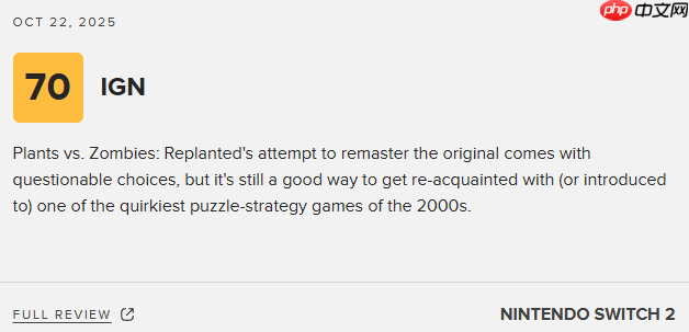 《植物大战僵尸:重植版》M站均分76分:必入手之作!