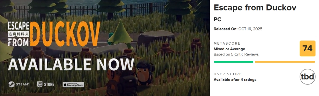 《逃离鸭科夫》M站均分74：价格亲民玩法重复性高！