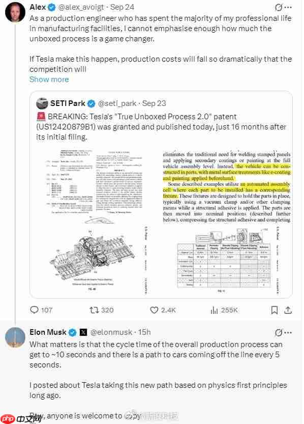 马斯克：欢迎任何人复制特斯拉5秒造车技术