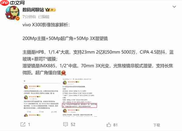 全球首发2亿新主摄!vivo X300影像参数出炉