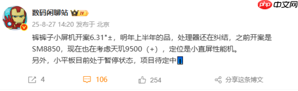 曝iQOO小屏机仅6.31英寸 或配天玑9500+ 明年上半年发