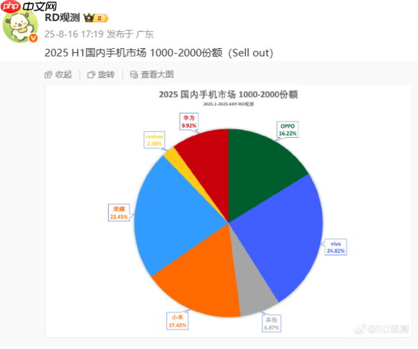 上半年国内1000-2000元手机市场份额揭晓：vivo第一