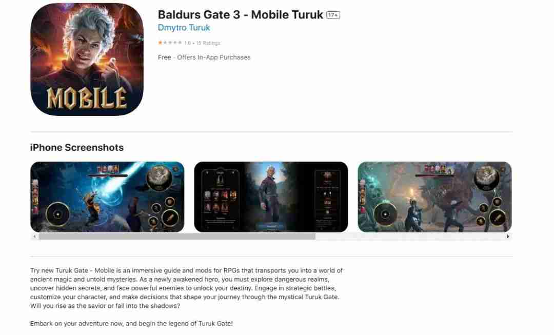警惕假冒博德之门3移动版：苹果App Store上的骗局与风险