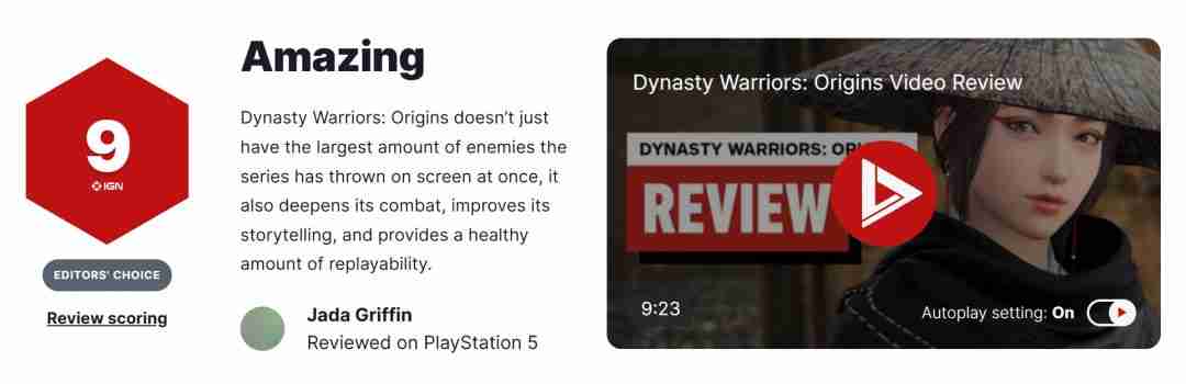 真三国无双:起源海外媒体评分解禁,IGN领衔高分赞誉