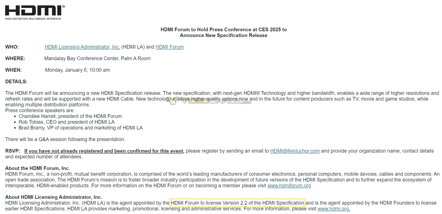 HDMI 2.2 规范确认 CES 2025 揭晓,早于 AMD 英伟达新显卡发布时间