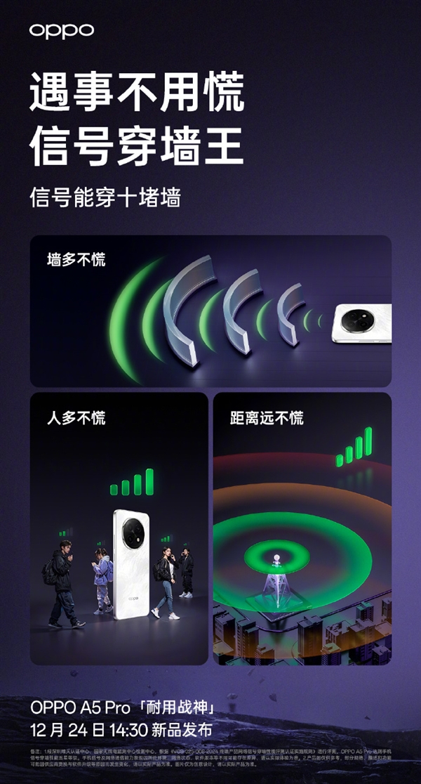 OPPO A5 Pro首创猎手天线架构:信号能穿十堵墙
