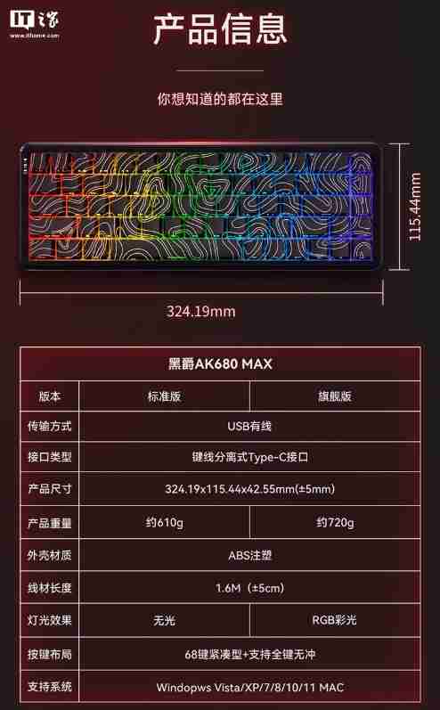 黑爵推出 AK680 MAX 磁轴键盘:磁稻轴、TOP 结构,首发 79 元起