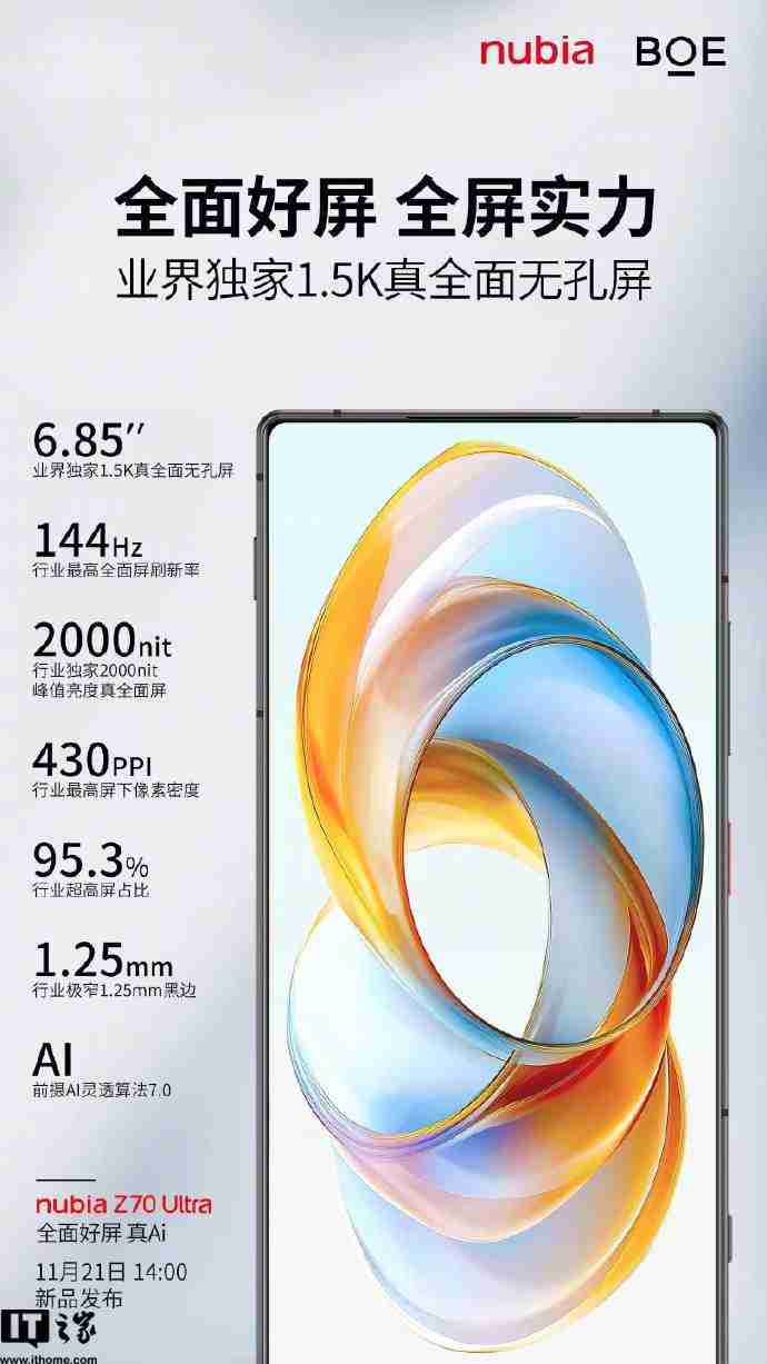 努比亚 Z70 Ultra 搭载业界唯一 AI 声纹识别会议翻译，11 月 21 日发布