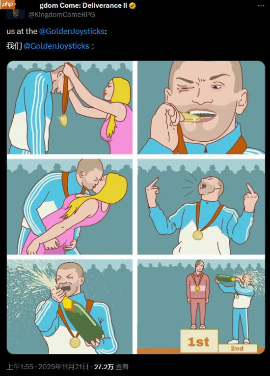 《天国:拯救2》自嘲金摇杆颗粒无收:亚军闹麻了 但不能白来 得偷点啥