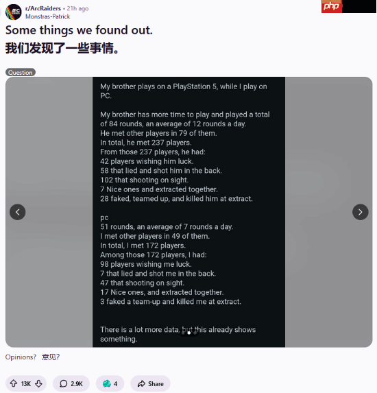 《Arc Raiders》用户关跨平台联机测试玩家友善度：PS5平台上更偏好背刺 PC平台上更和善